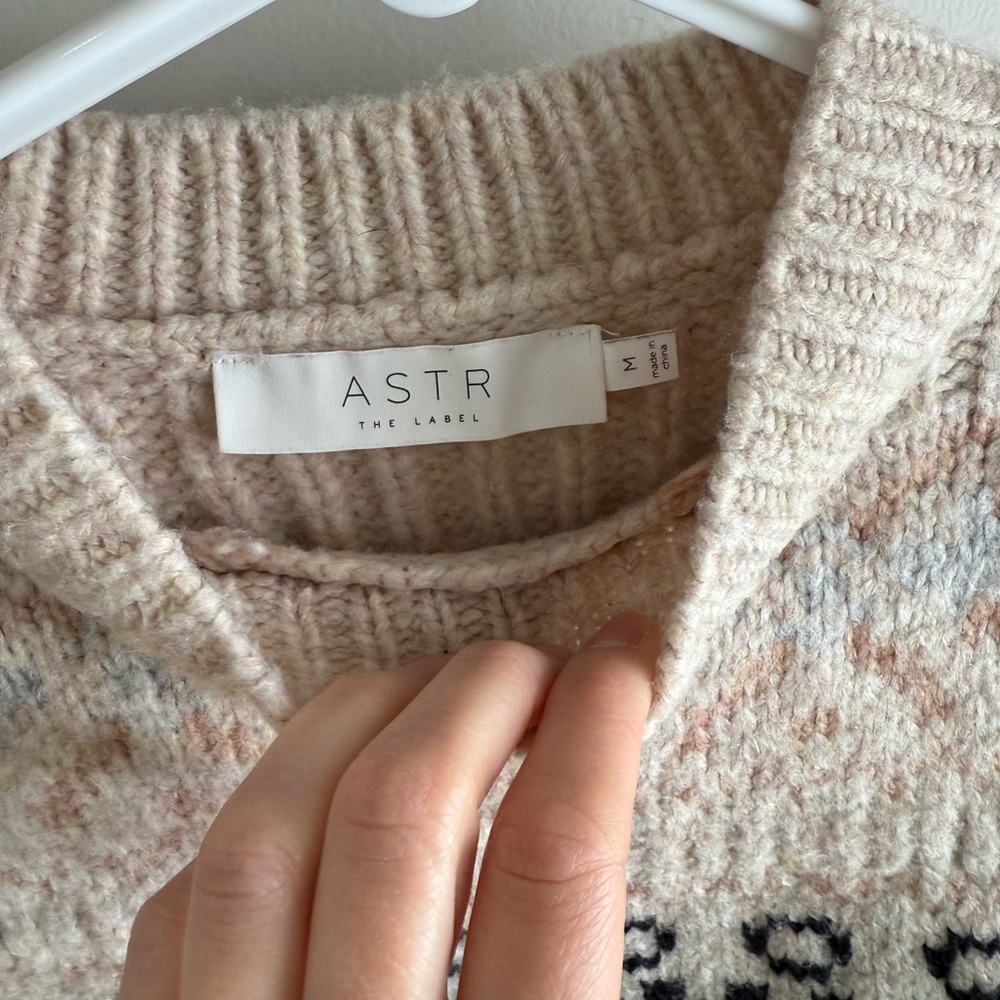 ASTR the Label Maria Mock Neck Fair Isle Knit Sweater - Ivory/Black - Medium - Picture 14 of 15